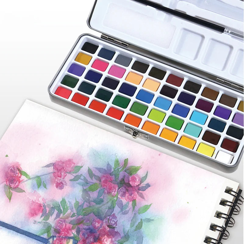 50 Colors Solid Watercolor Paint Set With Brush For Artists