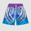 Men Swim Trunks Elastic Waist Summer Beach Shorts Hand Print