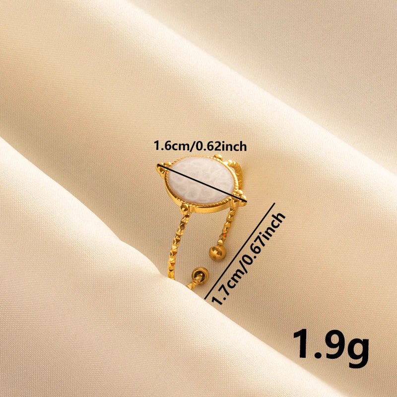 Bohemian Adjustable Stainless Steel Ring White Enamel Gold Color
