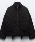 ZW Women's Cotton Jacket Vintage Quilted Coat High Collar Large Pockets