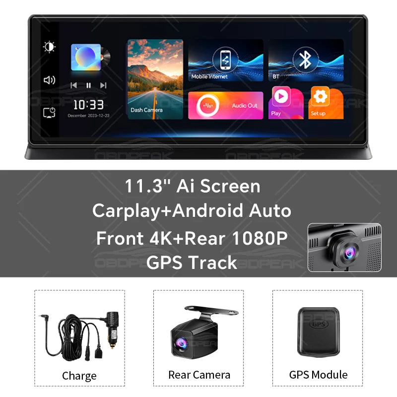 K2 Pro 11.3 Inch 4K Car DVR Dash Cam With Dual Lens GPS Navigation