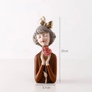 Creative Bow Girl Resin Vase Statue Decoration For Living Room Bedroom