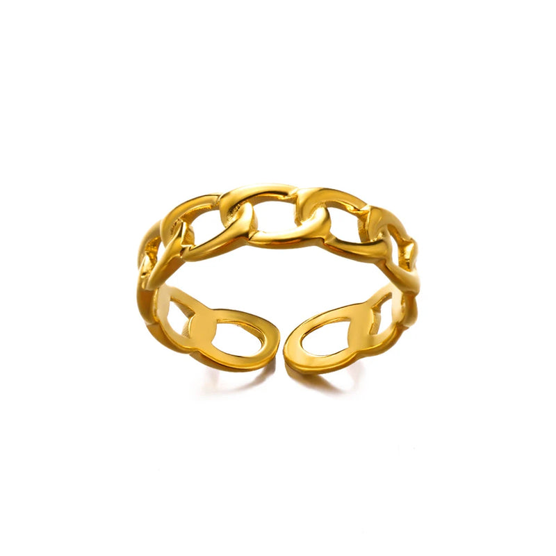 Twist Chain Open Ring Zircon Stainless Steel Geometric Couple Jewelry