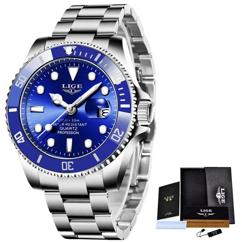 LIGE Men's Quartz Wristwatch Waterproof Sport Diver Date Clock