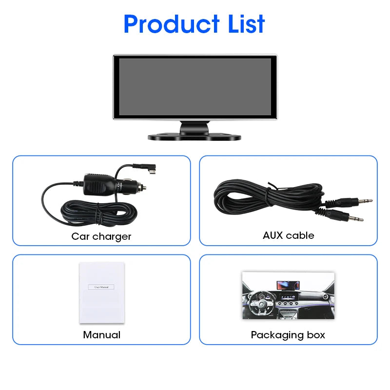 10 Inch 4K Dash Cam Car DVR Dual Lens Wireless Carplay GPS