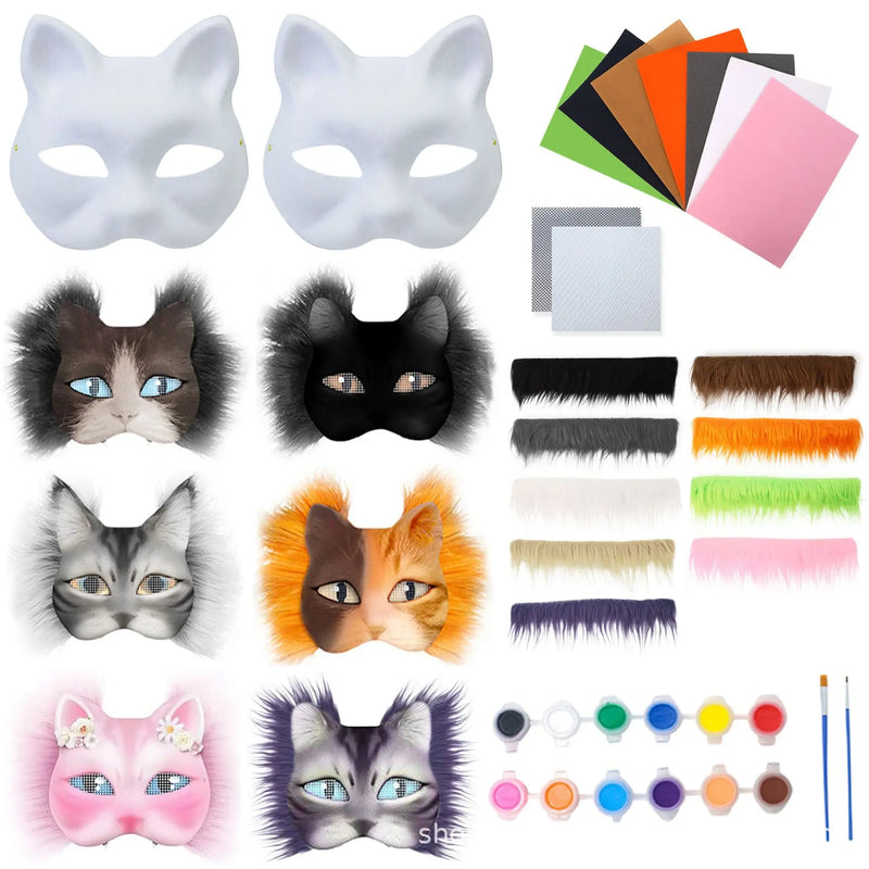 DIY Cat Face Mask Set Paintable Blank Masks For Party Cosplay