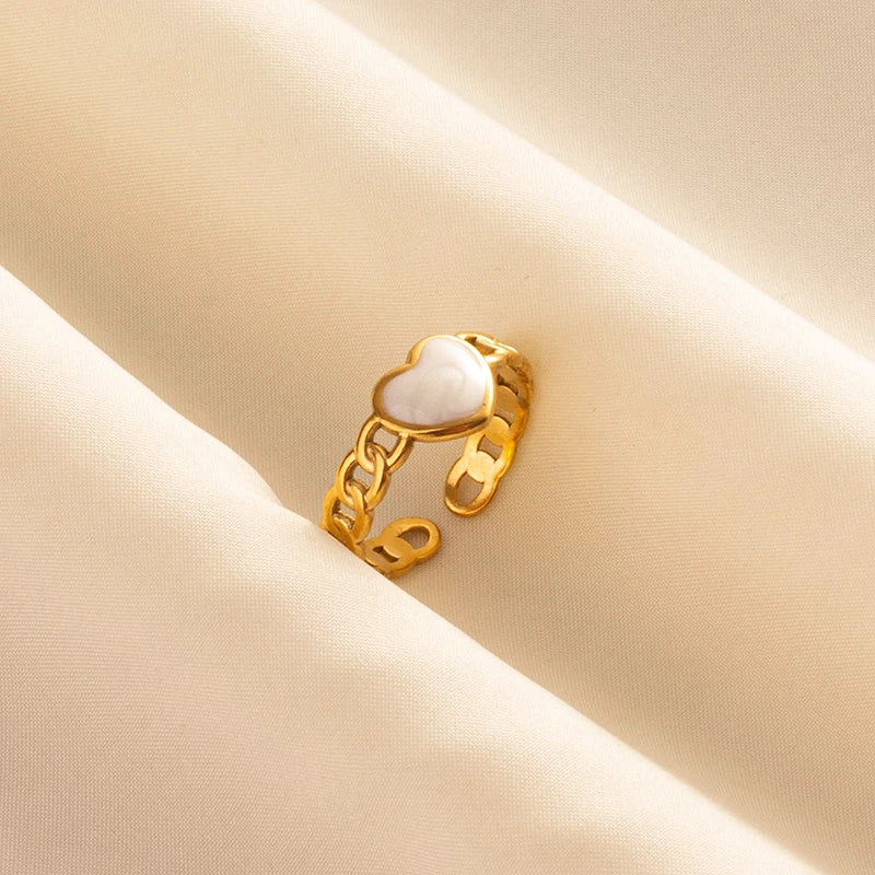 Bohemian Adjustable Stainless Steel Ring White Enamel Gold Color
