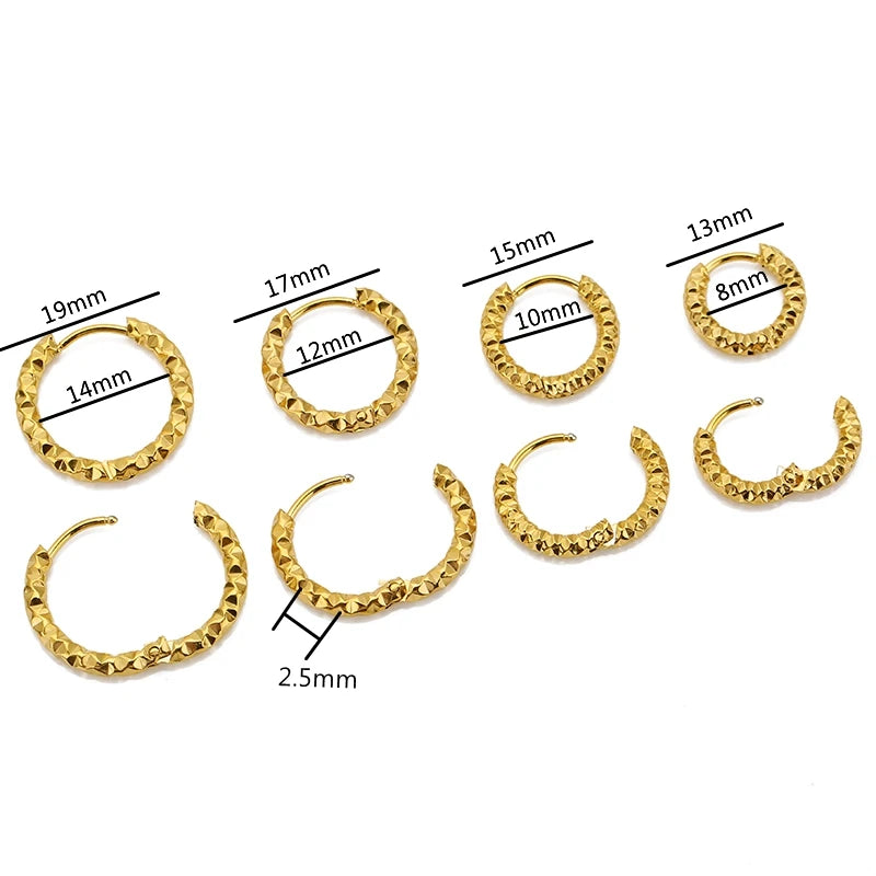 6pcs Stainless Steel Hoop Earrings Round Embossed Jewelry Set
