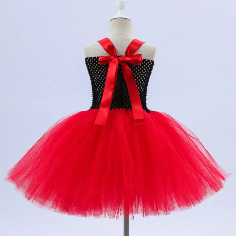 Girls Queen Of Hearts Costume Classic Red Tutu Dress With Crown