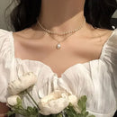 Women's Pearl Necklace Gold Beads Double Layer Chain Choker
