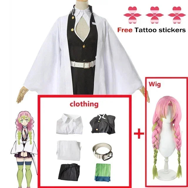 Kanroji Mitsuri Cosplay Costume Kimono Dress Wig For Adults Children