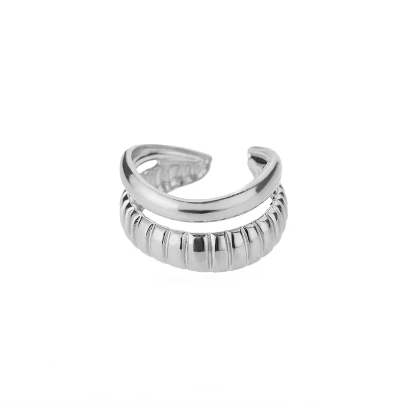 Twist Chain Open Ring Zircon Stainless Steel Geometric Couple Jewelry