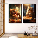 Cat Pizza Canvas Wall Art Cute Kitten Eating Pizza Home Decor