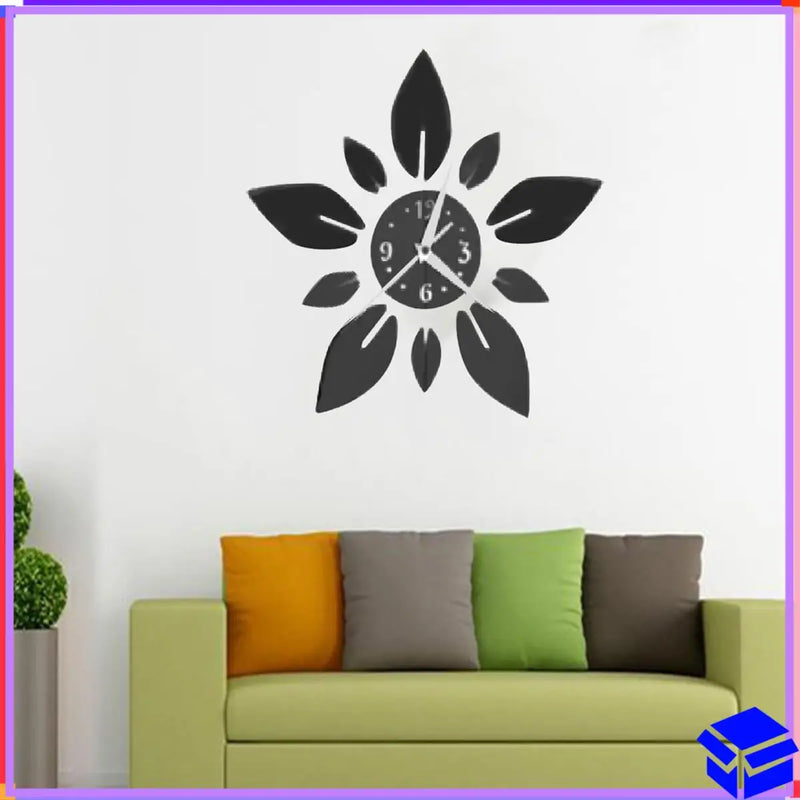 40Cm DIY Acrylic Mirror Wall Clock Sticker Flower Leaf Design