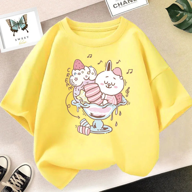 Girls Strawberry Milk Shake T-shirt Cute Pink Cartoon Short Sleeve Tee