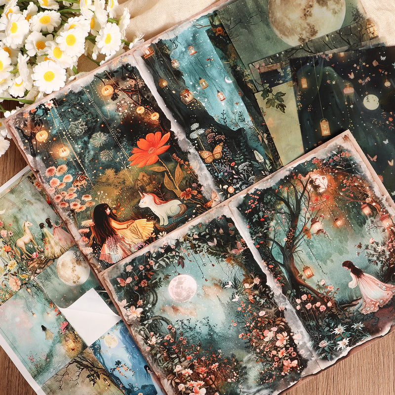 DIY Scrapbook Decoration Paper Set With Fantasy Forest Papers Stickers