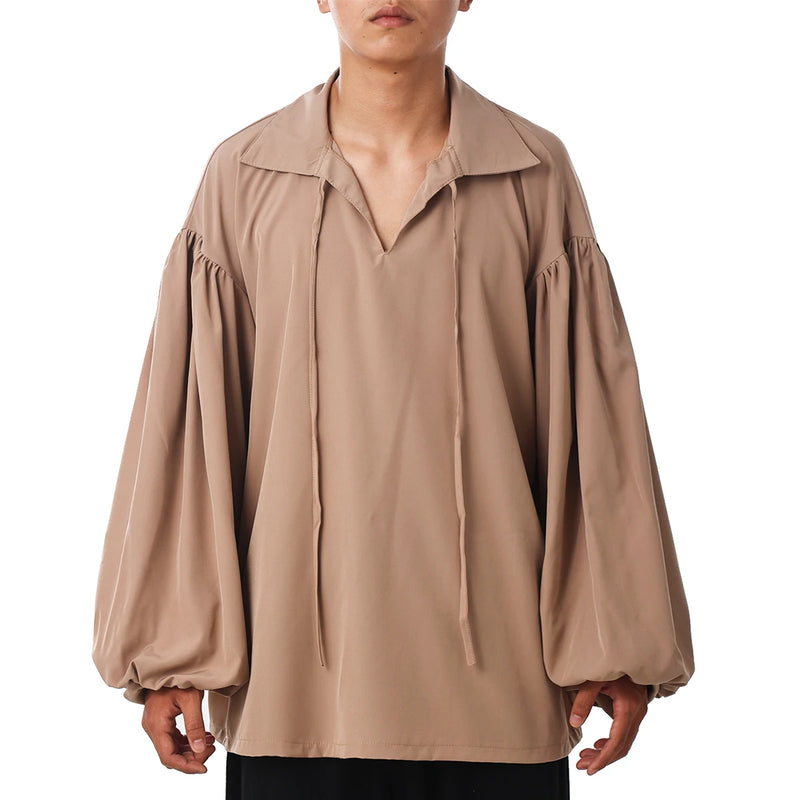 Mens Pirate Shirt Medieval Renaissance Costume Fluffy Sleeve Vintage Style