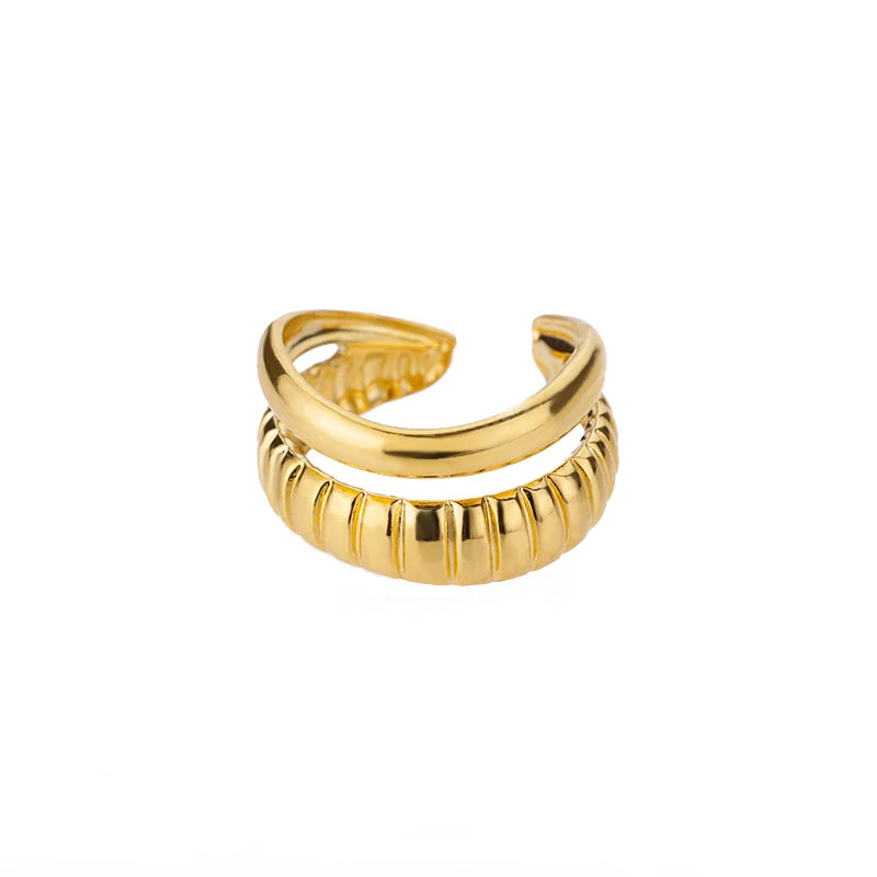 Twist Chain Open Ring Zircon Stainless Steel Geometric Couple Jewelry