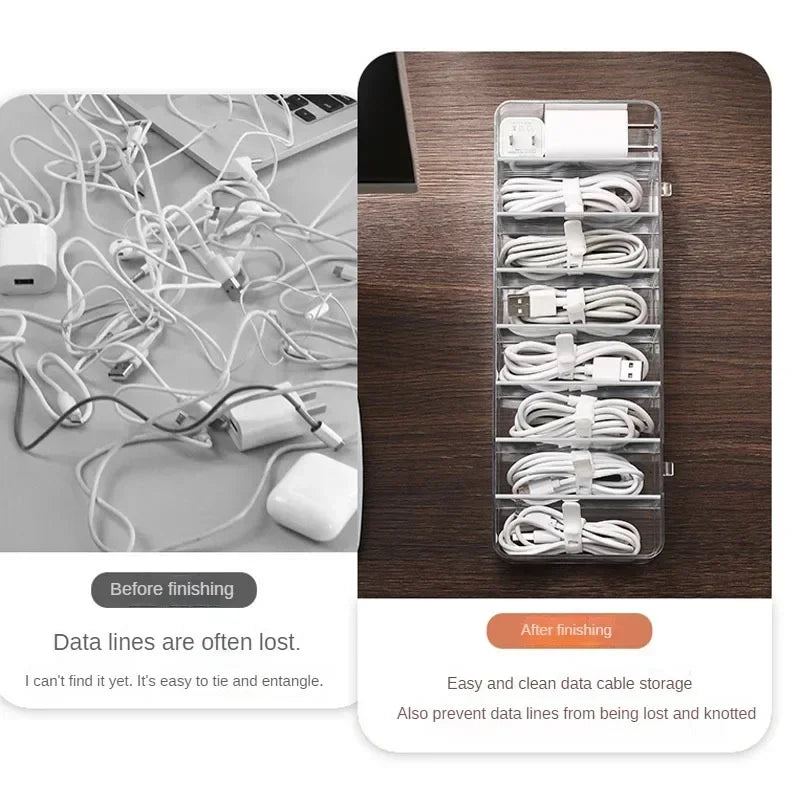 Transparent Plastic Cable Storage Box With Divided Grid Organizer