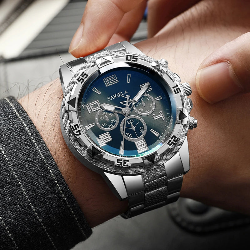 4pcs Men's Quartz Watch Set Steel Band Arabic Dial Stylish