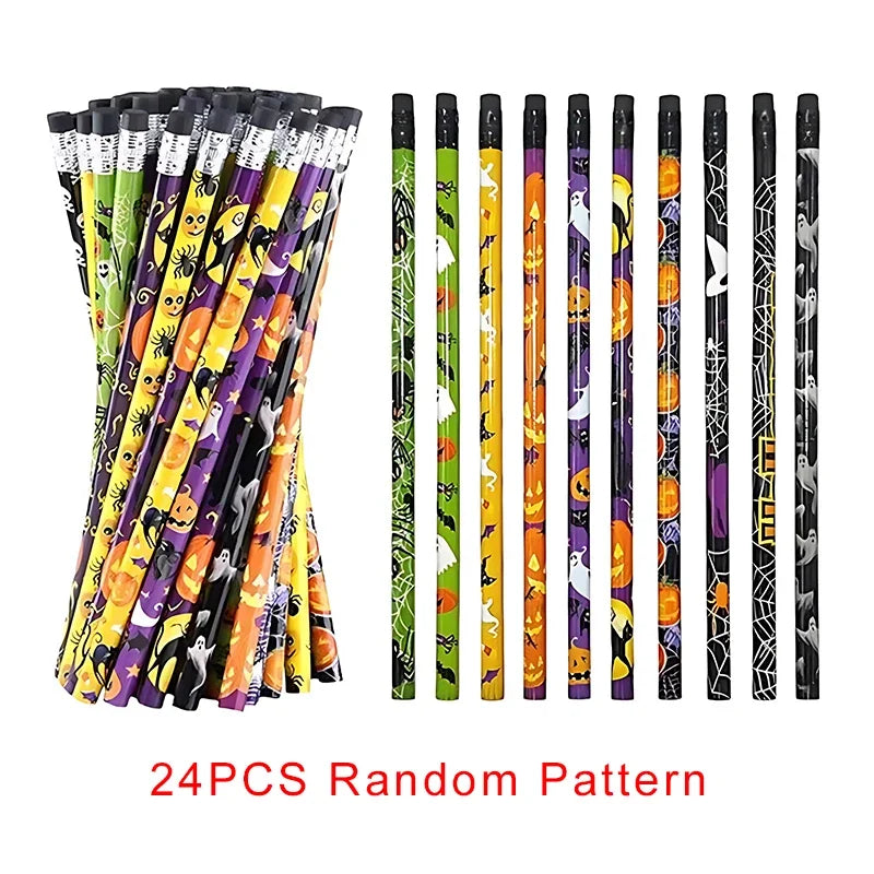 12 To 36pcs Halloween Pencils With Cartoon Eraser For Students