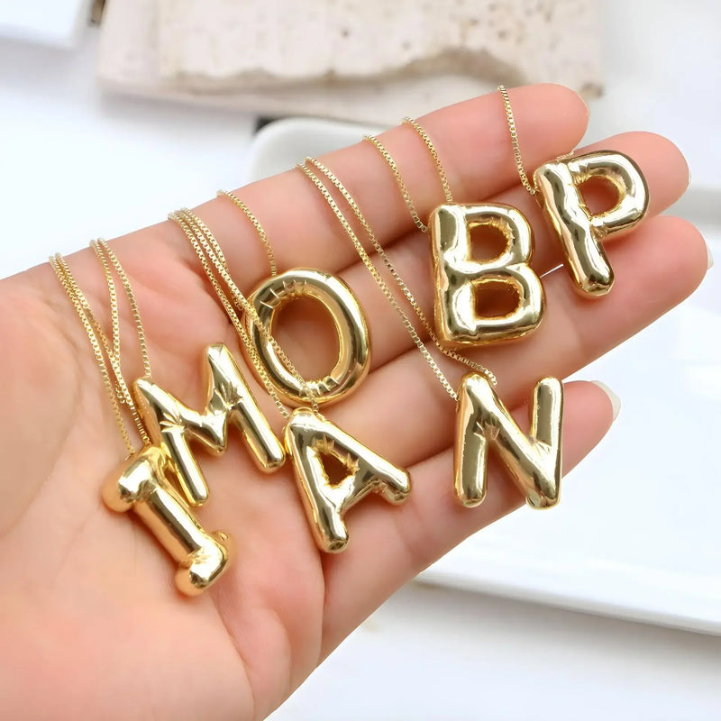 LATS Gold Plated Chunky Alphabet Pendant Necklace For Women Men