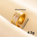 Bohemian Adjustable Stainless Steel Ring White Enamel Gold Color