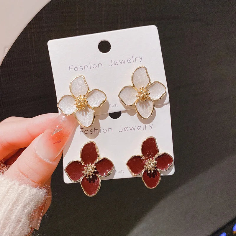 Hibiscus Flower Stud Earrings Romantic French Vintage Wedding Jewelry Gifts