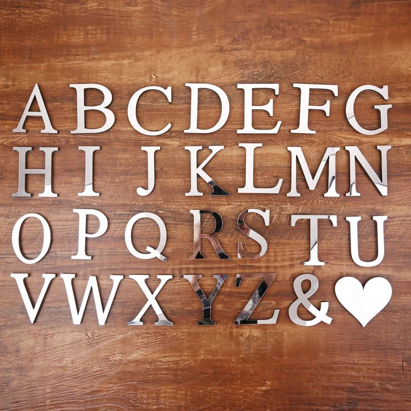 3D Silver English Letters Wall Stickers Acrylic Mirror Home Decor