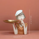 Modern Balloon Girl Sculpture Resin Figurine Gold Tray Living Room Decor