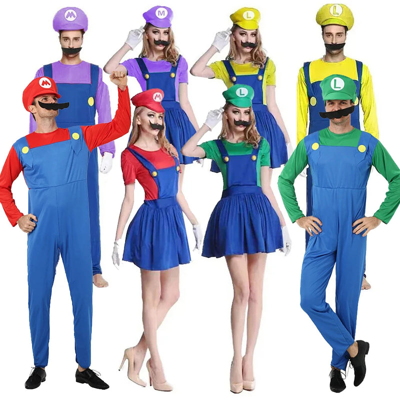 4pcs Luigi Cosplay Costume Super Bros Jumpsuit Anime Outfit