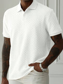 Mens Textured Polo Shirts Casual Buttoned Short Sleeve Spring Summer