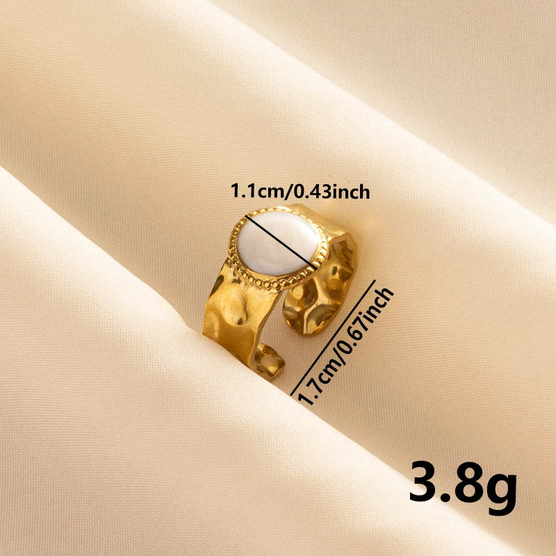 Bohemian Adjustable Stainless Steel Ring White Enamel Gold Color