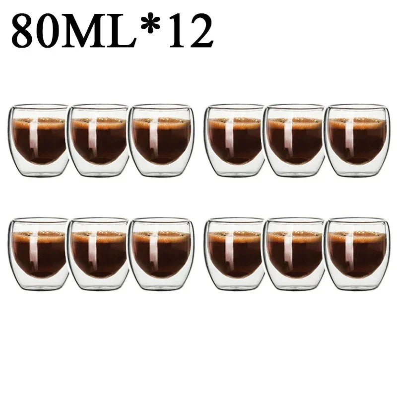 Double Wall Borosilicate Glass Mug Set Heat Resistant Tea Coffee Cups