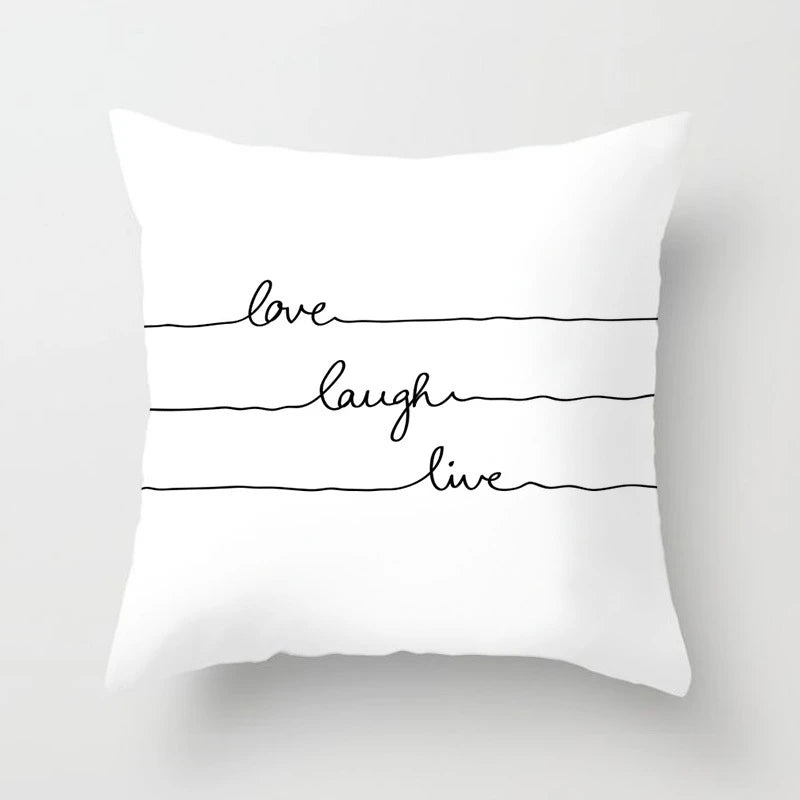 Black And White Geometric Cushion Cover Cube Letter Print Sofa Pillow