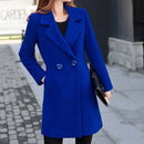 Women Wool Blend Coat Double Breasted Long Sleeve Office Winter Overcoat