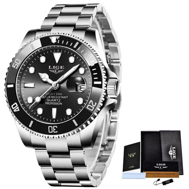 LIGE Men's Quartz Wristwatch Waterproof Sport Diver Date Clock