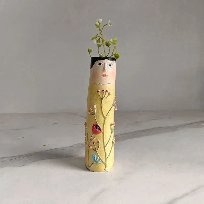 Bohemian Girl Face Resin Art Sculpture Vase For Indoor Decoration