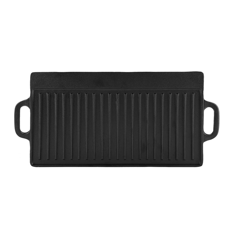 Non-stick Cast Iron Grill Pan Double Sided Ridged Flat Griddle
