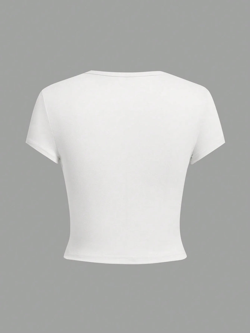 4 Pieces Women's Basic Short Sleeve T-Shirt Solid Color Summer Top