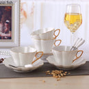 Ceramic Coffee Cups Set With Golden Edged Plates And Spoons
