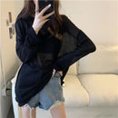 Sheer T-shirts Women Loose Fit Summer Long Sleeve Breathable Top