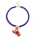 Lobster Bead Necklace Handmade Crystal Enamel Pendant Beach Accessory