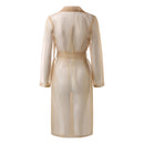 Women's Mesh Overcoat Lightweight Long Sleeve Buttoned Belted Coat