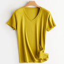 Women Silk T-shirts Mercerized Cotton O Neck Short Sleeve Casual Tops