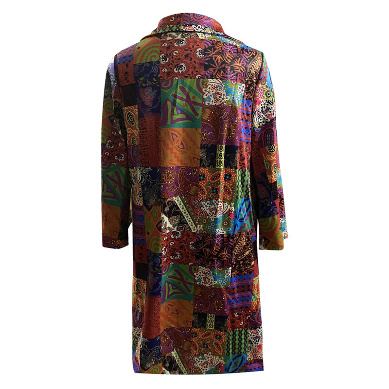 Women's Oversized Trench Coat Long Bell Sleeve Printed Boho Chic