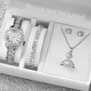 Women's Fashion Diamond Quartz Watch Jewelry Set Gold Steel Band