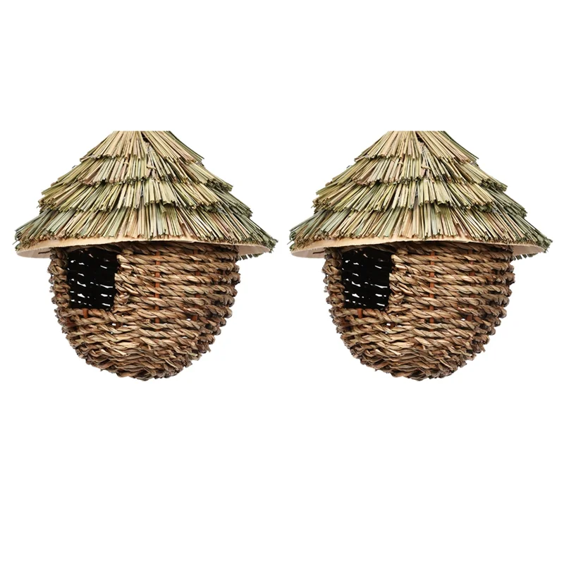 A96K Hanging Bird Nest Straw Grass Outdoor Hummingbird House