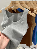 Zjaiss Women Ribbed Tank Top Solid Round Neck Stretchy Camisole