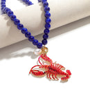 Lobster Bead Necklace Handmade Crystal Enamel Pendant Beach Accessory